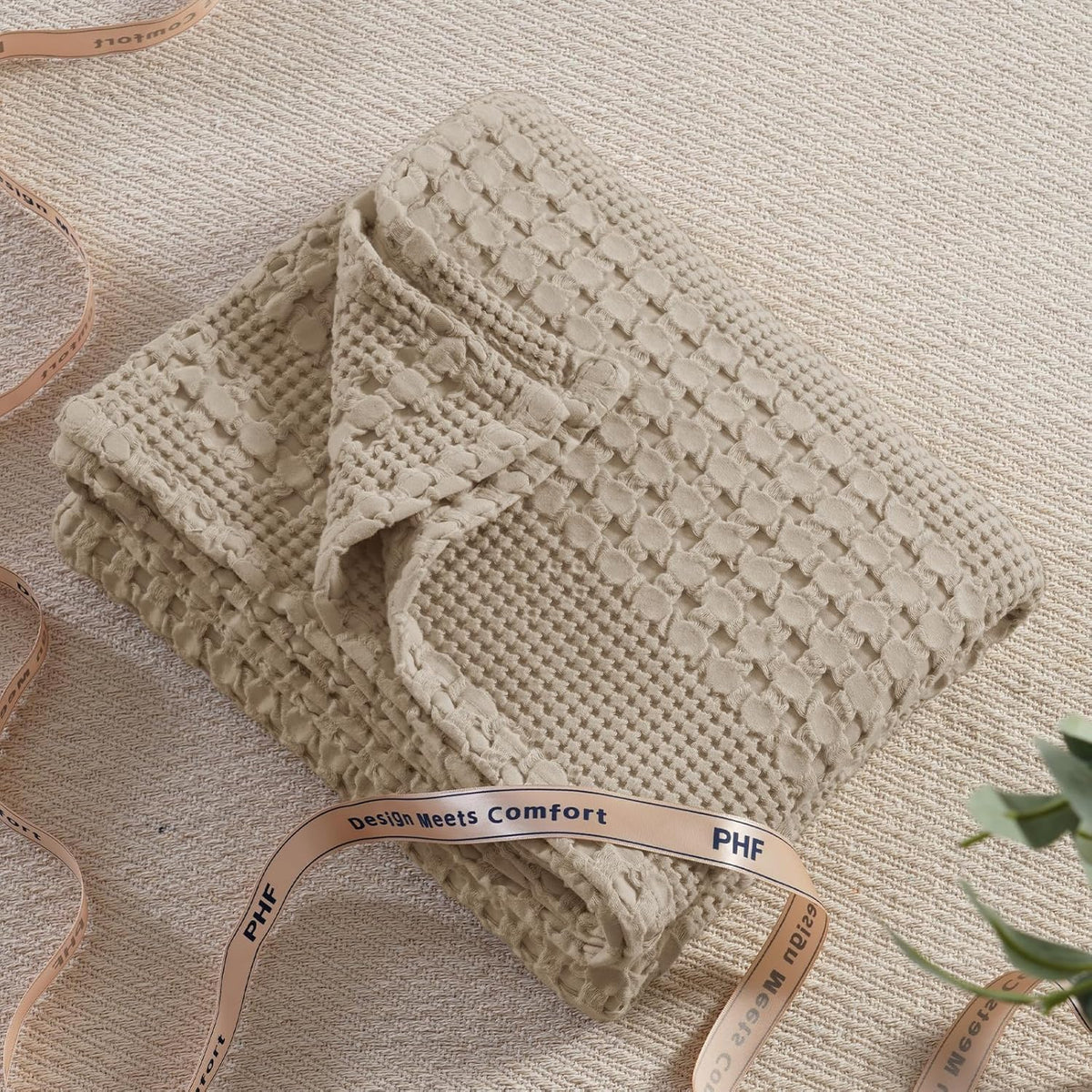 PHF 100% Cotton Waffle Weave Throw Blanket, Soft Lightweight Breathable Cozy Summer Throws for