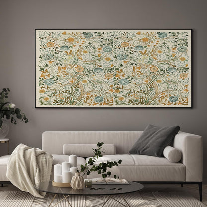 SIGNWIN 24"x46" Extra Large Framed Wall Art Vintage Botanical Floral with Golden and Teal Leaves