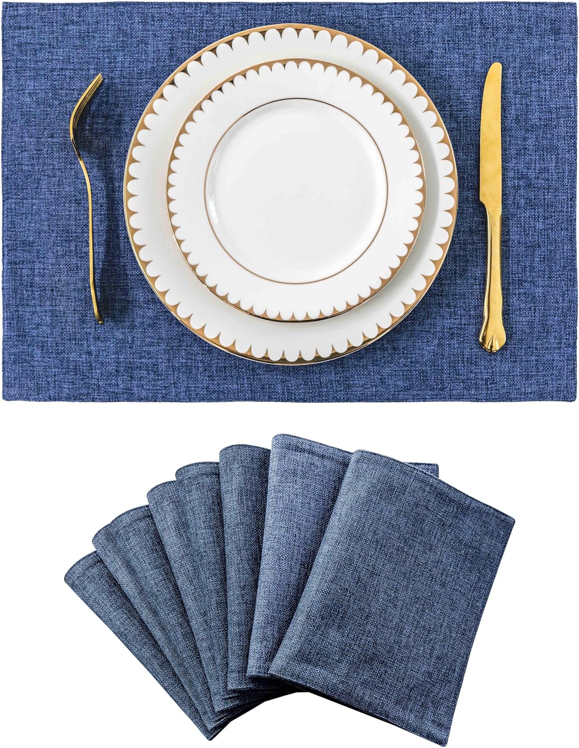 Home Brilliant Set of 8 Placemats Blue Placemats Heat Resistant Dining Table Place Mats Kitchen