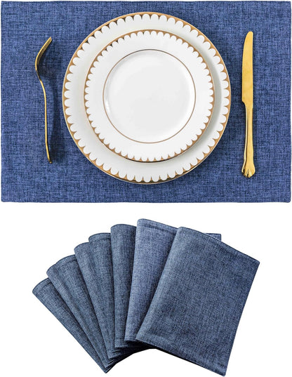 Home Brilliant Set of 8 Placemats Blue Placemats Heat Resistant Dining Table Place Mats Kitchen