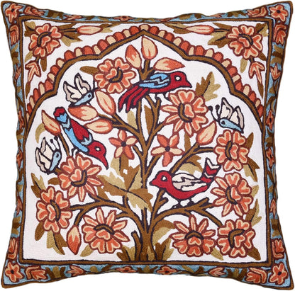 Tree of Life Pillow Cover - Gold Birds & Floral Suzani Cushions - Designer Flower Pillows - Modern