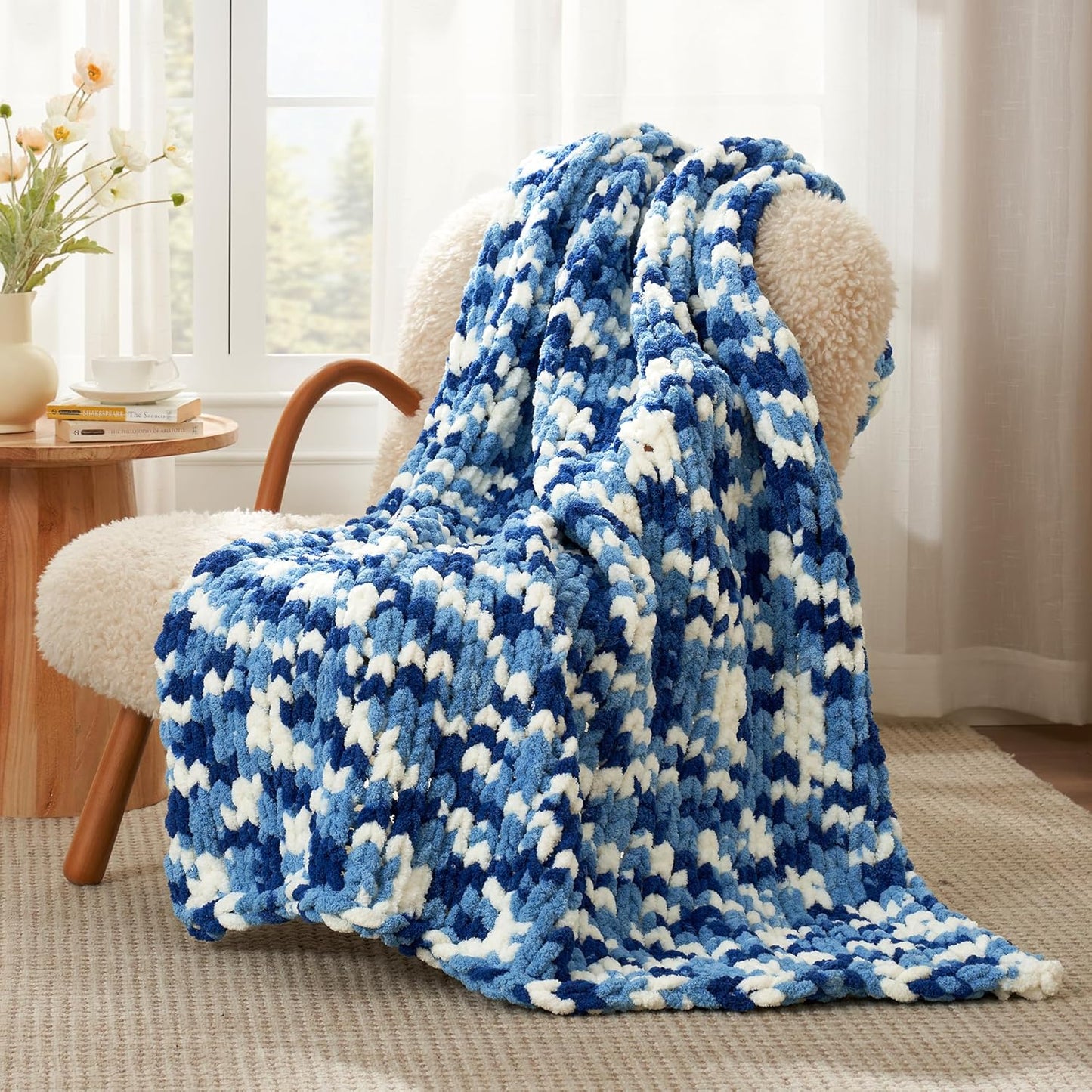 Amélie Home Chunky Knit Throw Blanket for Couch, Soft Chenille Crochet Blanket for Sofa, 50"x60"