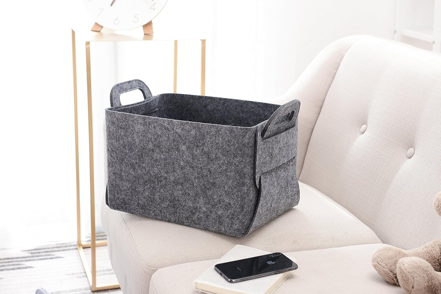 Minoisome Storage Basket Felt Storage Bin Collapsible& Convenient Box Organizer with Carry Handles