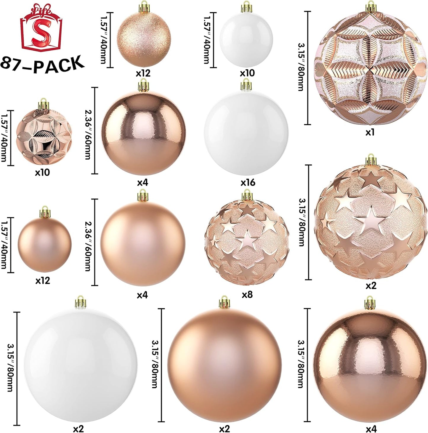 87ct Christmas Ball Ornaments Set Shatterproof Seasonal Hanging Decorations with Reusable Hand-held
