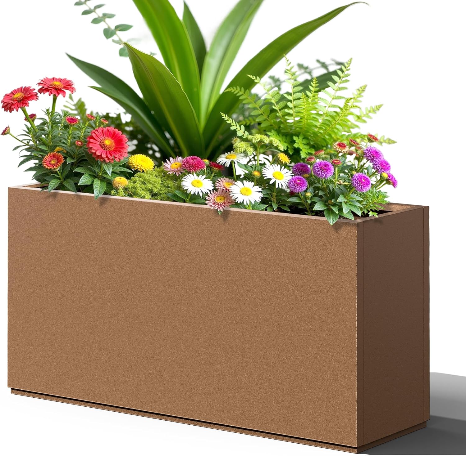 FENCY Metal Rectangular Planter Box, Large Planters for Outdoor Plants, Tall Planters for Outdoor