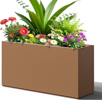 FENCY Metal Rectangular Planter Box, Large Planters for Outdoor Plants, Tall Planters for Outdoor
