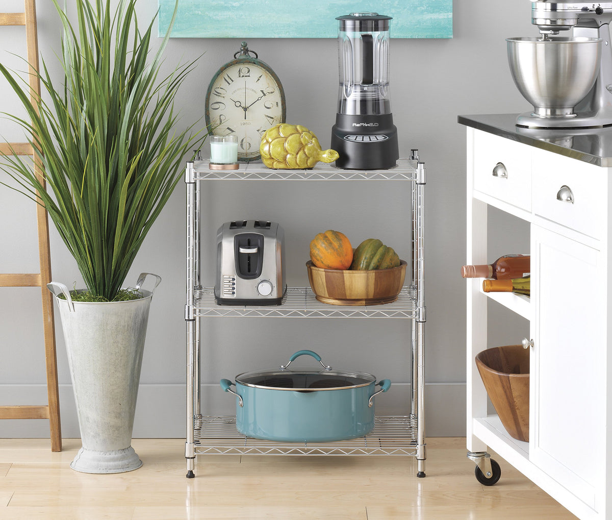 Whitmor 3-Tier Shelving Unit, Metal Storage Shelves, Easy Assembly Home Organizer for Pantry