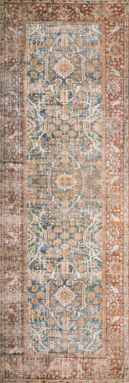 Loloi Layla Collection LAY-04 Ocean/Rust 2'-6" x 7'-6" .13" Thick Runner Rug, Soft, Durable
