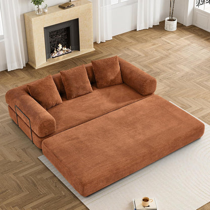 Convertible Sleeper Sofa Bed with Pillow, 4-in-1 Corduroy Folding Mattress Couch with Fixed-Shape