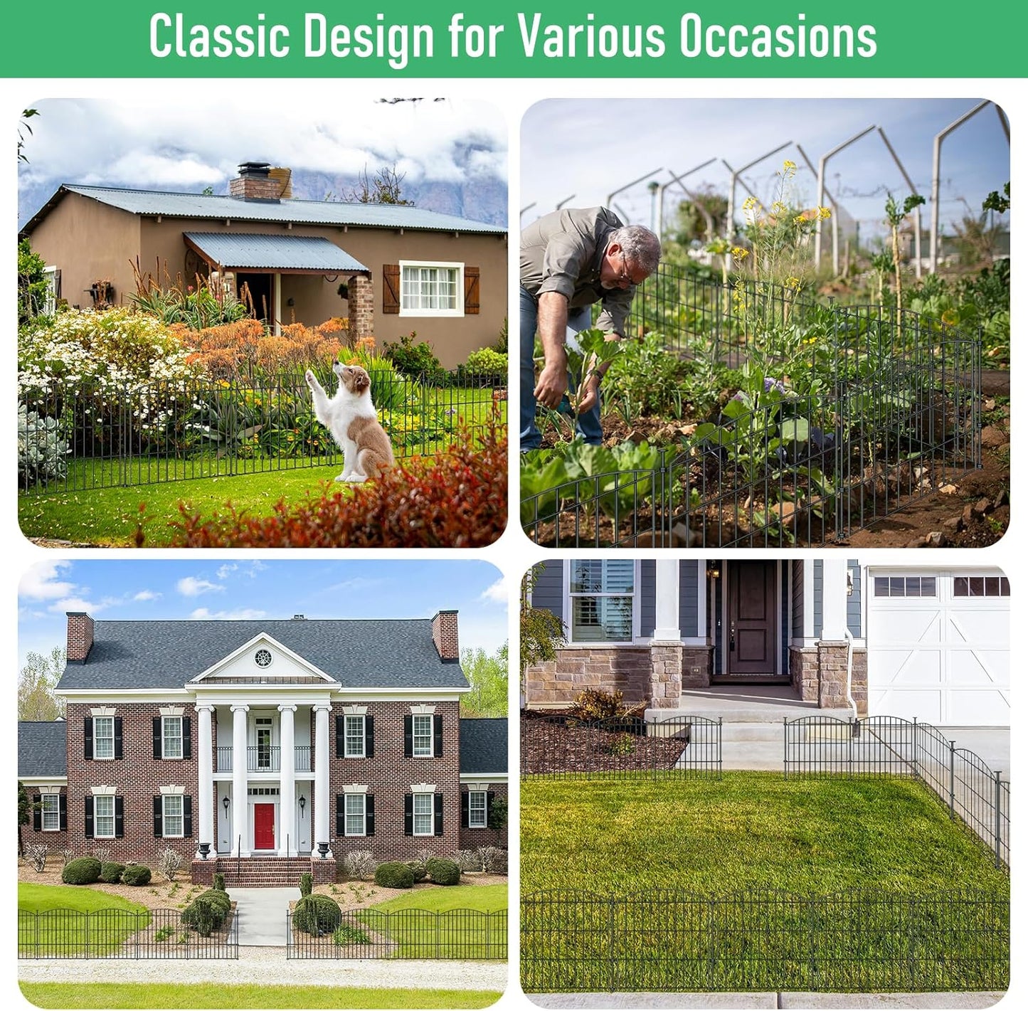 10 Panels Garden Fence Dog Fence Outdoor for Yard, 24in H x 20ft L Rustproof Metal Fencing with