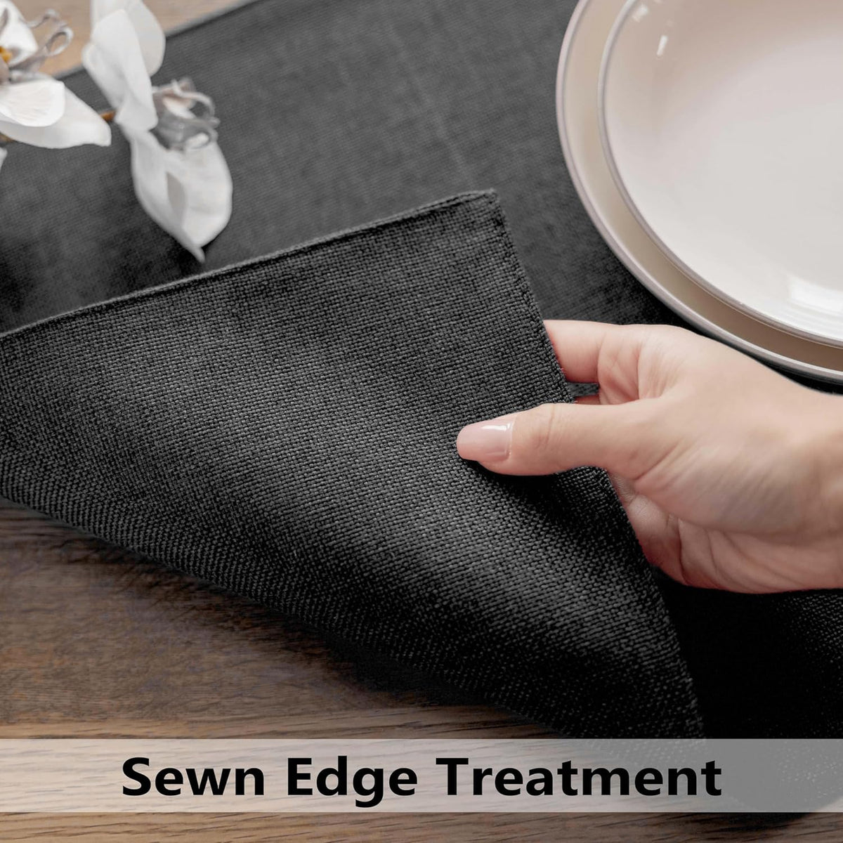 Demetex Cloth Placemats Set of 6 Black Stain Resistant Place Mats Oil Proof Washable Plate Mats for