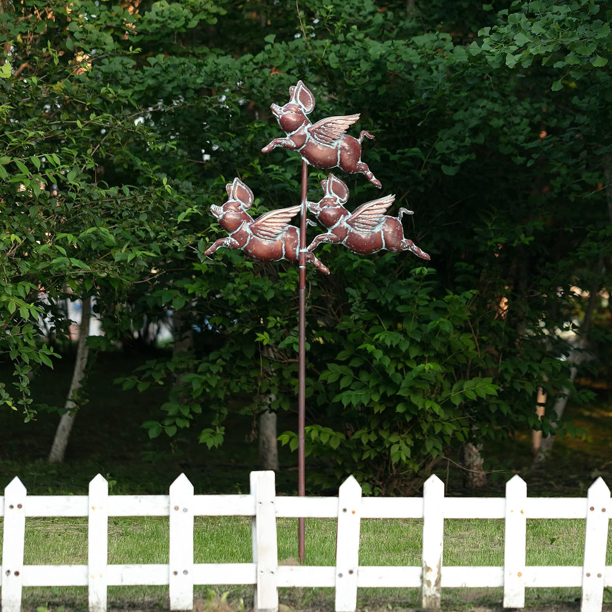 Flying Pig Statues,90" x 32" Antique Copper Outdoor Flying Pigs Garden Decor,Metal Pig