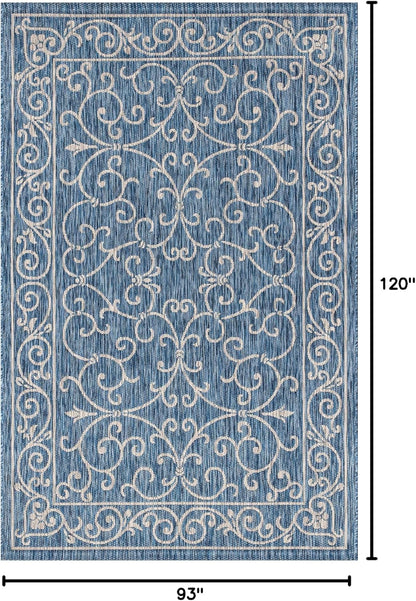 JONATHAN Y Vintage Filigree Indoor Outdoor Area Rug 8X10 Navy/Gray, Charleston Textured Weave for