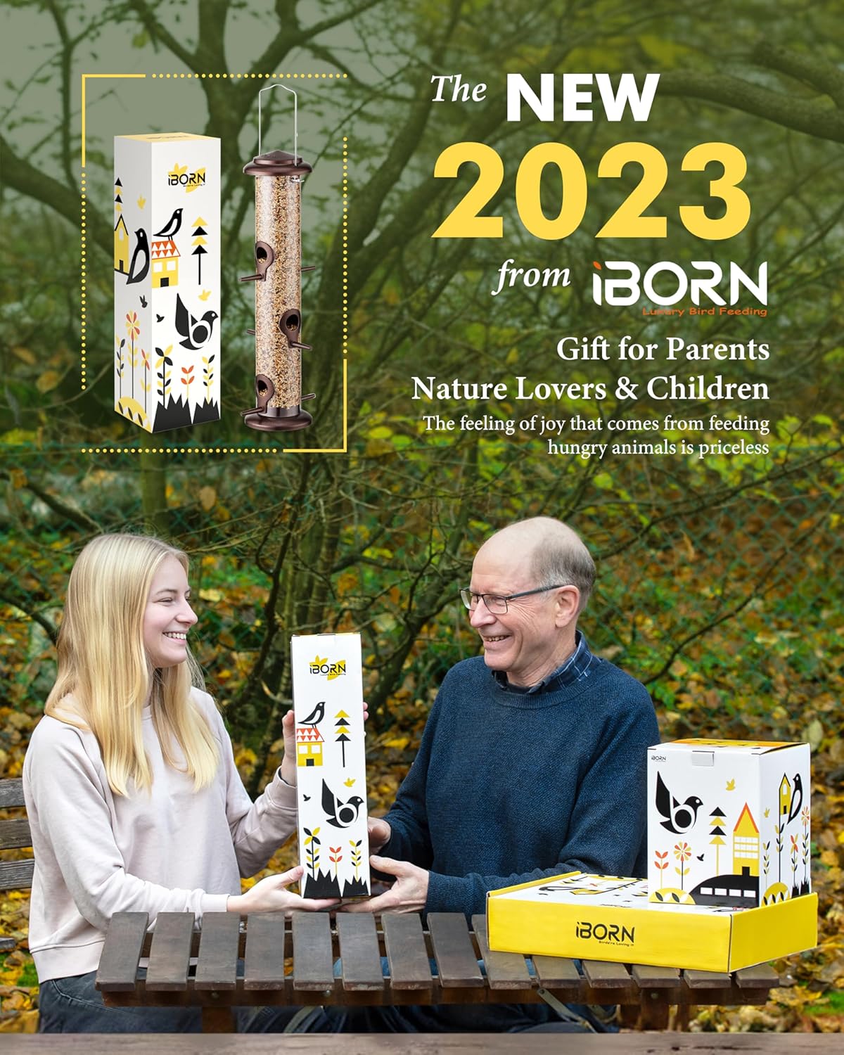 iBorn Metal Bird Feeder Hanging Wild Bird Seed Feeder for Mix Seed Blends Heavy Duty All Metal