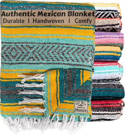 Del Mex Classic Mexican Blanket, Large Authentic Woven Falsa Throw (70"x50"), Artisan Southwest
