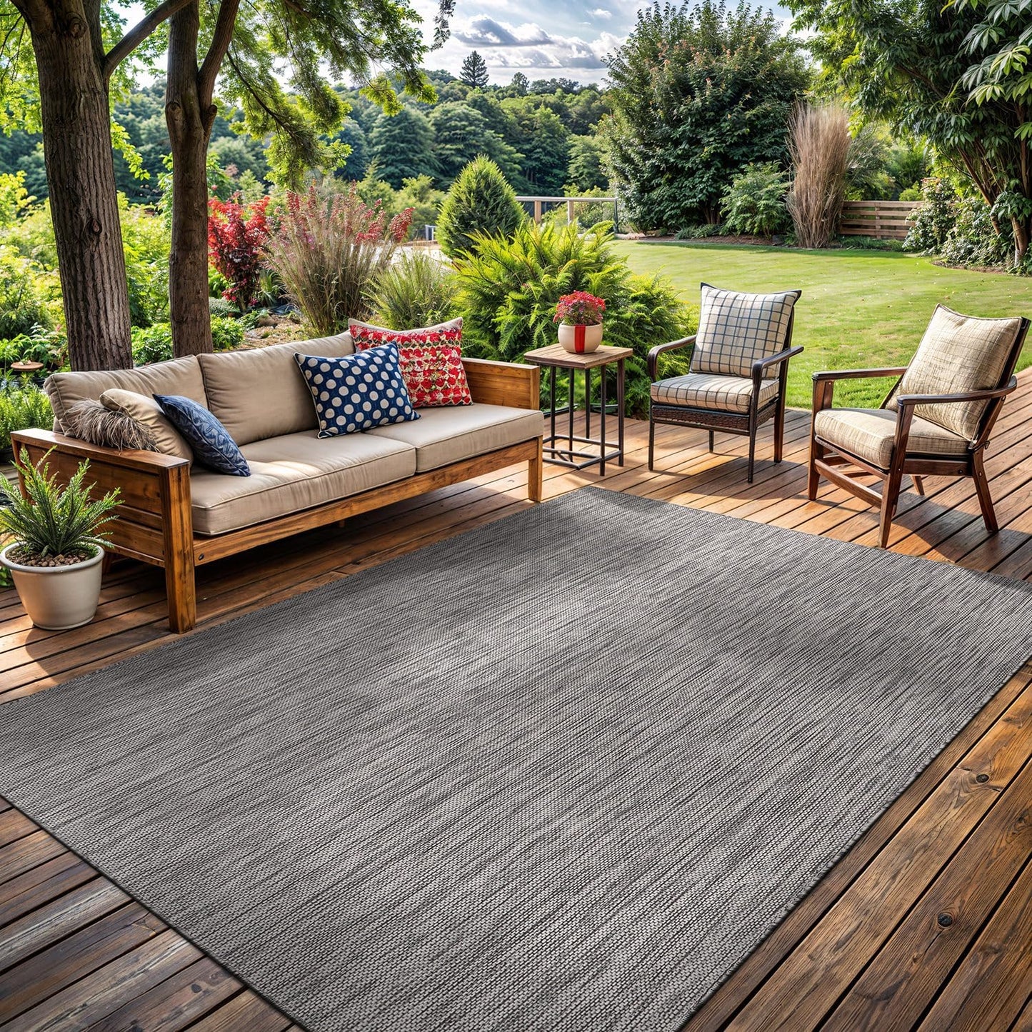 Washable Indoor Outdoor Rug 5x7 Weather Resistant Area Rugs Modern Solid for Porch Deck Balcony
