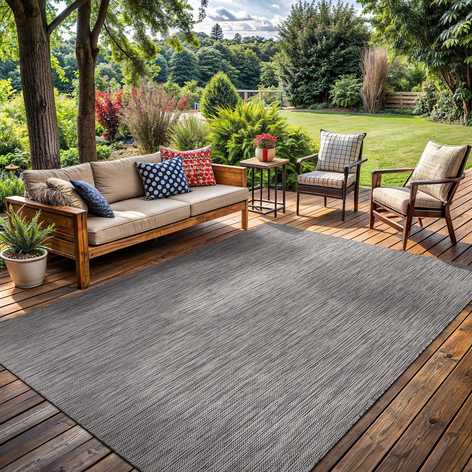 Washable Indoor Outdoor Rug 8x10 Weather Resistant Area Rugs Modern Solid for Porch Deck Balcony