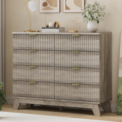 Fluted Dresser for Bedroom with 8 Drawers, 48" Wide Modern Chest of Drawers with Metal Handle
