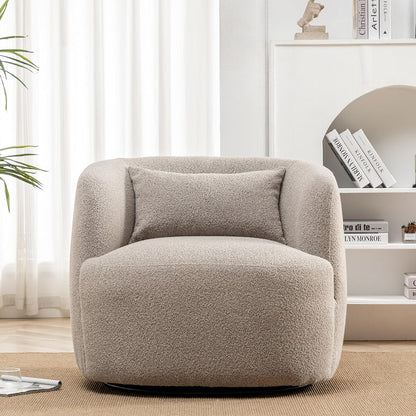 KINWELL 34" Wide Boucle Swivel Barrel Chair, No Assembly Round Upholstered Armchair Accent Chair
