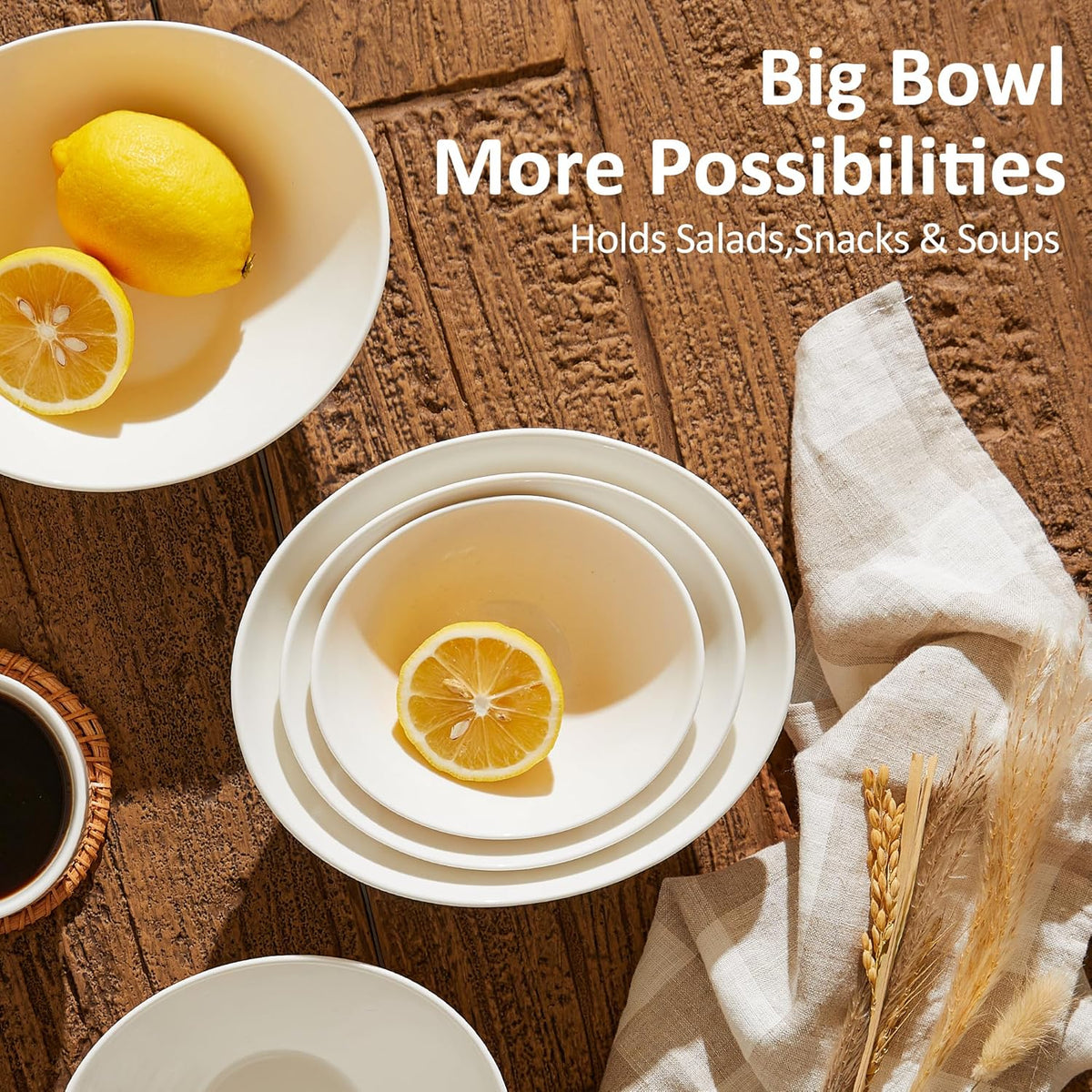 Teocera 6 Inch Ceramic Breakfast Bowls Set of 6, 10 Ounce Small Yogurt Bowls for Salad, Soup