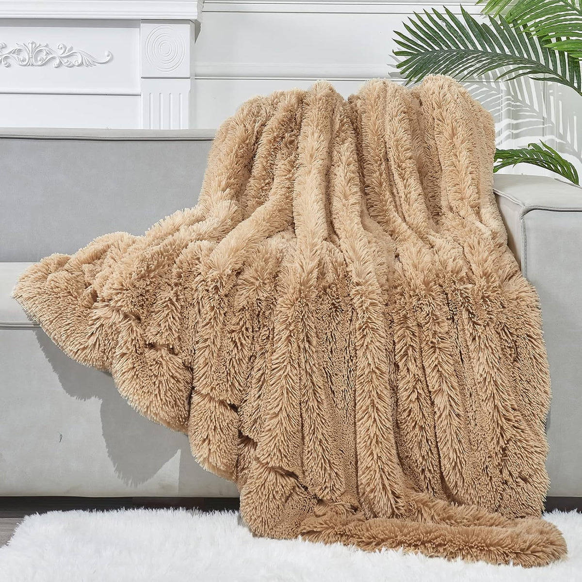 GONAAP Fuzzy Faux Fur Throw Blanket Brown Super Soft Cozy Plush Fuzzy Shaggy Blanket for Couch Sofa