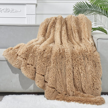 GONAAP Fuzzy Faux Fur Throw Blanket Twin Size Brown Super Soft Cozy Plush Fuzzy Shaggy Blanket for