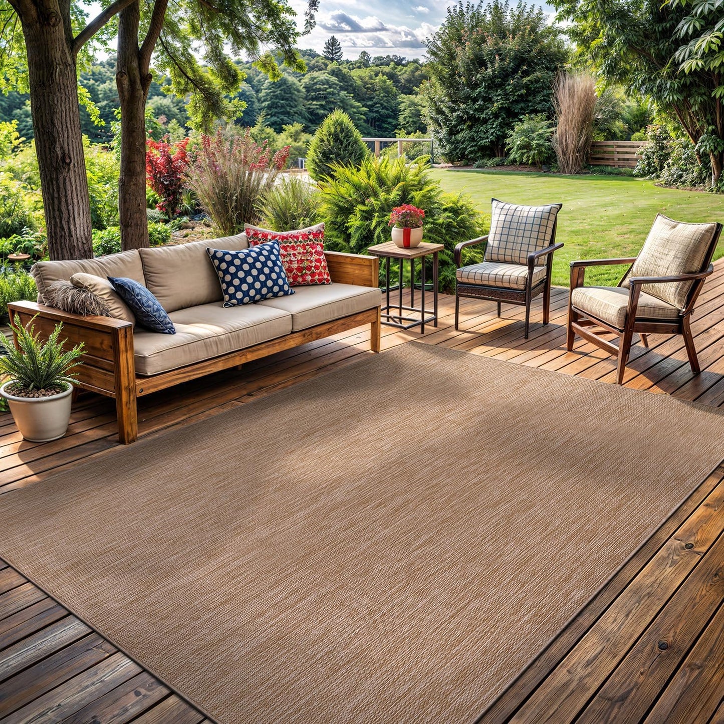 Washable Indoor Outdoor Rug 6x9 Weather Resistant Area Rugs Modern Solid Jute Rug for Porch Deck