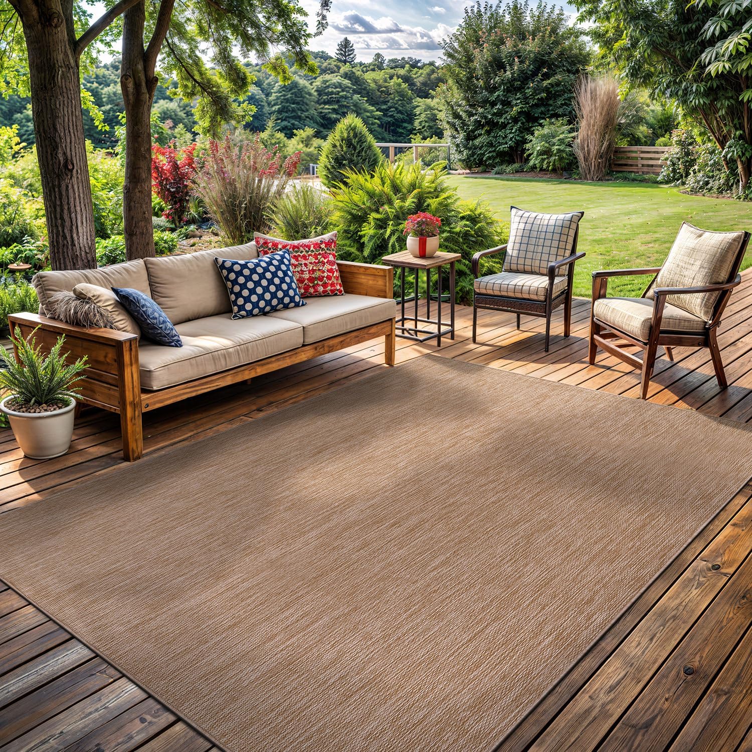 Washable Indoor Outdoor Rug 6x9 Weather Resistant Area Rugs Modern Solid Jute Rug for Porch Deck