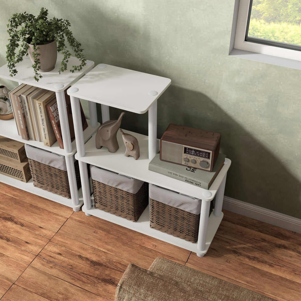 Homes: Inside + Out Apexa Modern 3-Cube Ladder Shelving Units, Collectibles Display Shelves, Easy