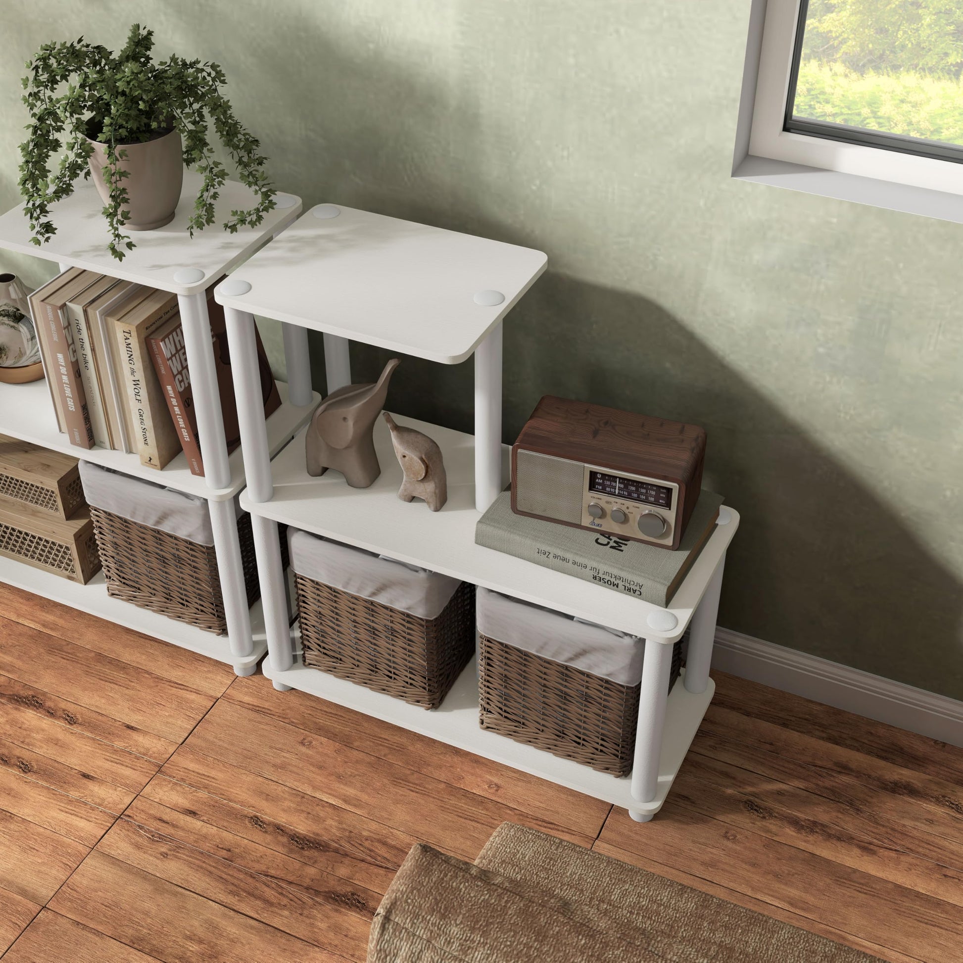 Homes: Inside + Out Apexa Modern 3-Cube Ladder Shelving Units, Collectibles Display Shelves, Easy