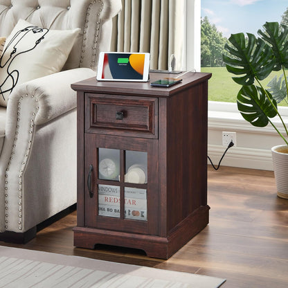 Farmhouse XXL End Table with Charging Station, Side Table with USB Ports and Outlets, Nightstand