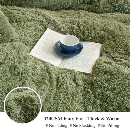 XeGe Luxury Faux Fur Throw, Moss Green Soft 50x60 Fluffy Blanket, Shaggy Plush Decorative Couch
