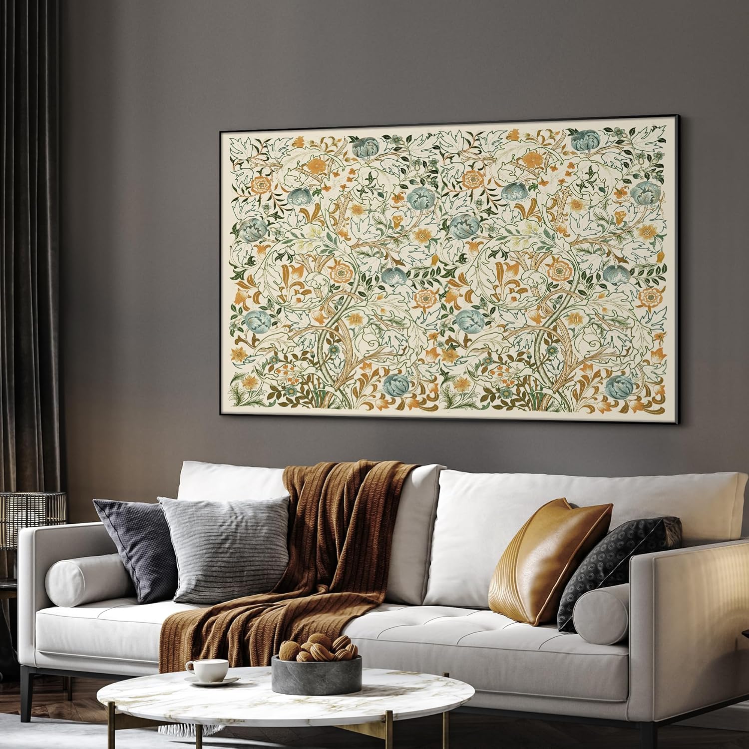 SIGNWIN 30"x60" Extra Large Framed Wall Art Vintage Botanical Floral with Golden and Teal Leaves