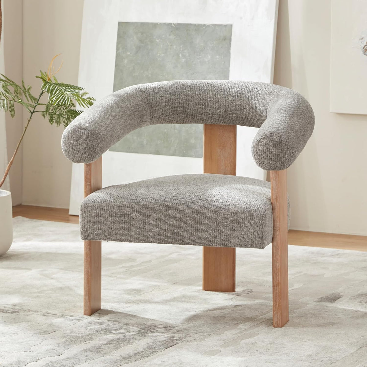 VKNOW Accent Chair Living Room Chair Set of 2, Modern Upholstered Armchair with Solid Wood Legs