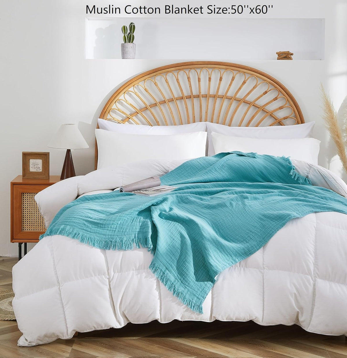 100% Cotton Muslin Throw Blanket for Bed, Couch, Small, Decorative, Soft, Pre-Washed, Breathable