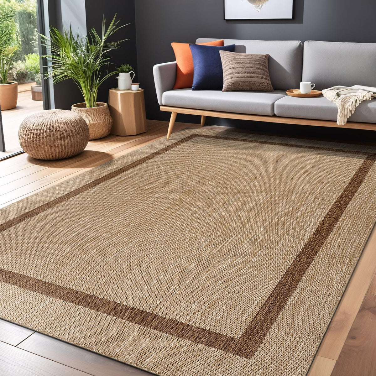 Bordered Outdoor Rug 6x9 Washable Outside Carpet for Indoor Patio Porch Waterproof Easy Cleaning