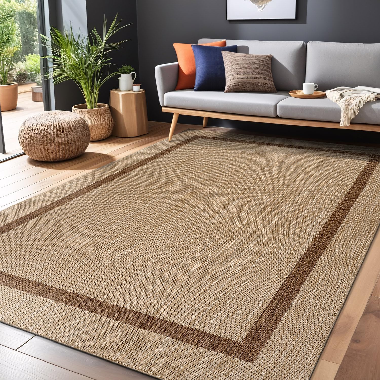 Bordered Outdoor Rug 6x9 Washable Outside Carpet for Indoor Patio Porch Waterproof Easy Cleaning