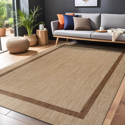 Bordered Outdoor Rug 9x12 Washable Outside Carpet for Indoor Patio Porch Waterproof Easy Cleaning