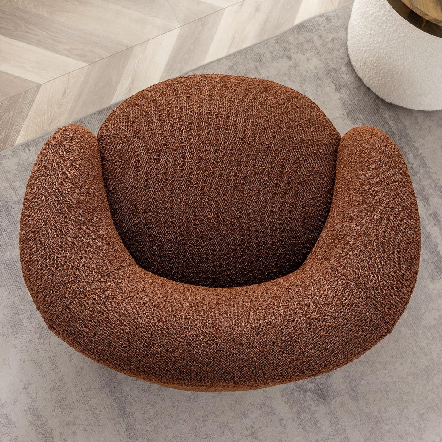 KINWELL 34" W Mid Century Modern Swivel Barrel Chair, Round Upholstered Boucle Swivel Accent