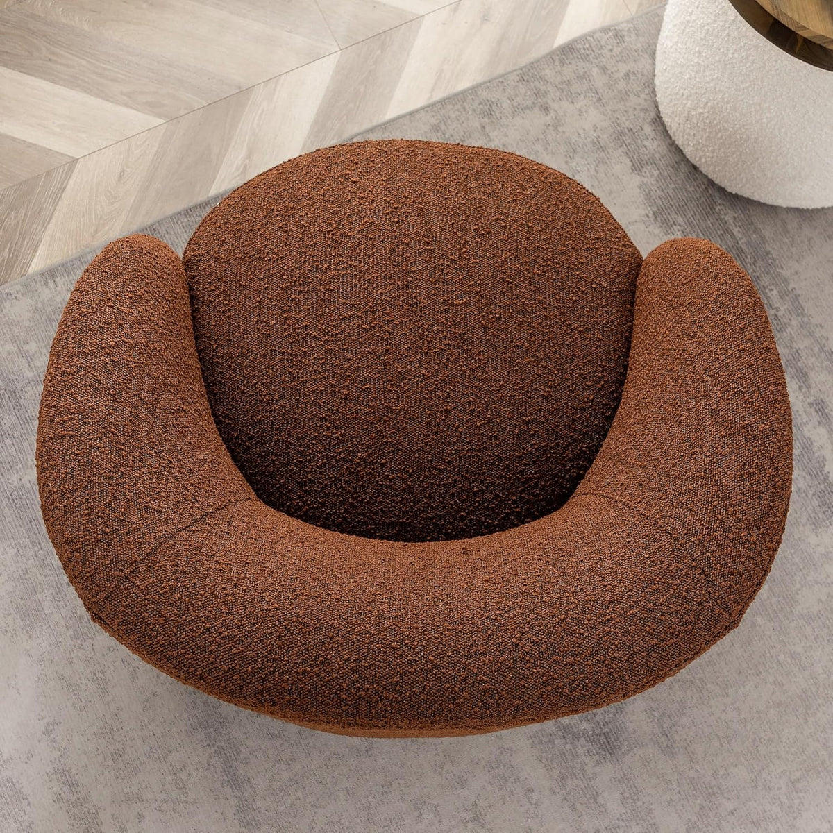 KINWELL 34" W Mid Century Modern Swivel Barrel Chair, Round Upholstered Boucle Swivel Accent