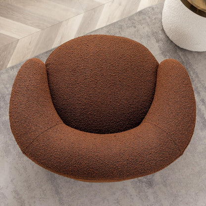 KINWELL 34" W Mid Century Modern Swivel Barrel Chair, Round Upholstered Boucle Swivel Accent