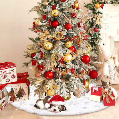 Christmas Tree Skirt 48 Inch, Holiday Part Decorations for Christmas Tree, Whit Plush Sliver Sequin