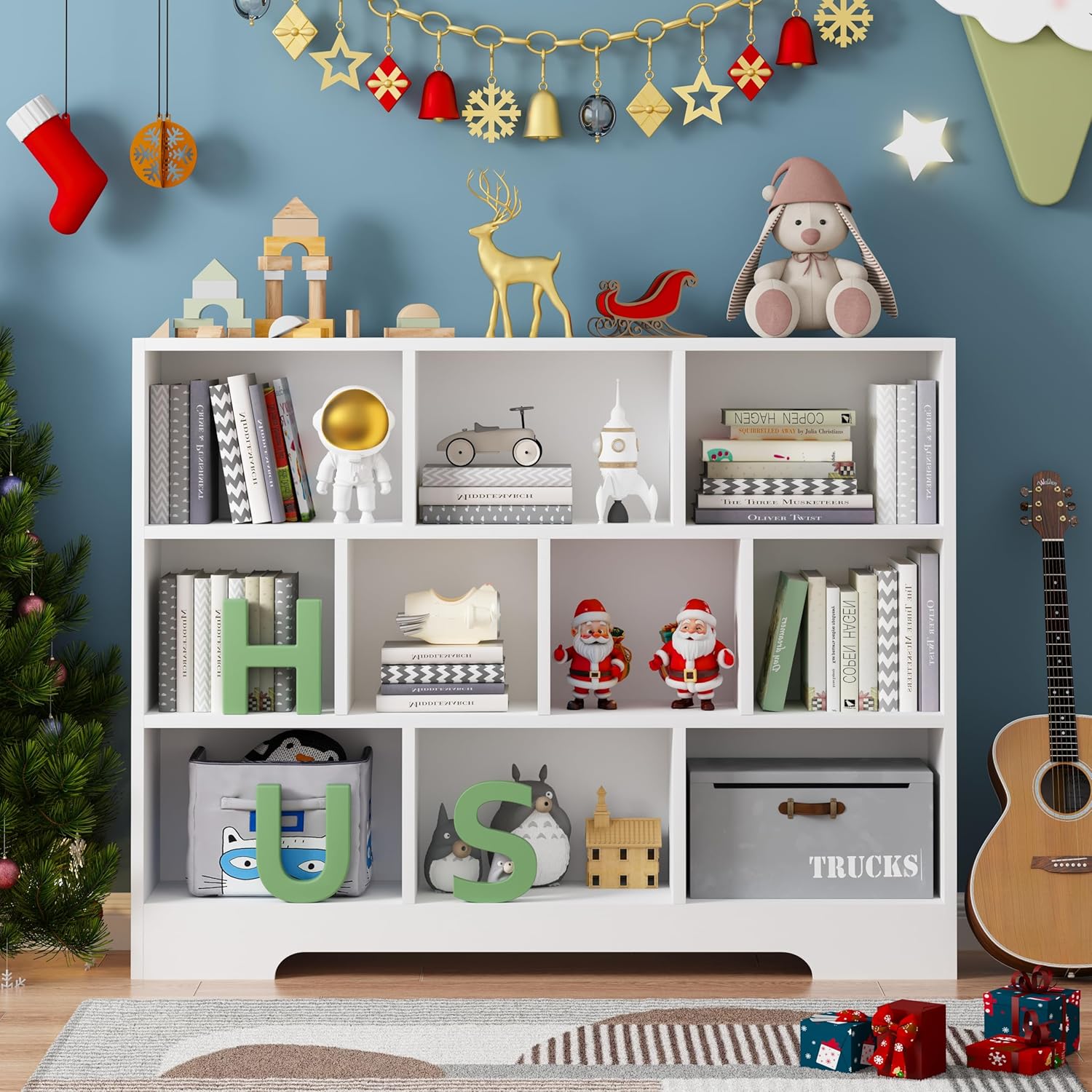 Book Shelf, 10 Cubes Storage Organizer, 3-Tier Open Shelf Wooden Bookcase, Freestanding White