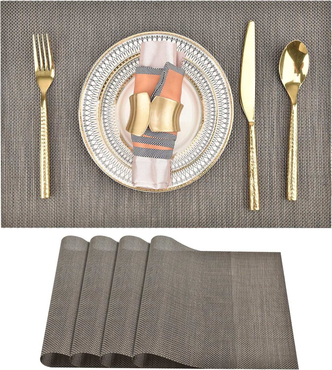 Placemats Set of 4 - Easy Clean Washable Vinyl Placemats - Wipeable Heat Resistant Table Mats for