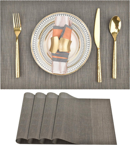 Placemats Set of 4 - Easy Clean Washable Vinyl Placemats - Wipeable Heat Resistant Table Mats for