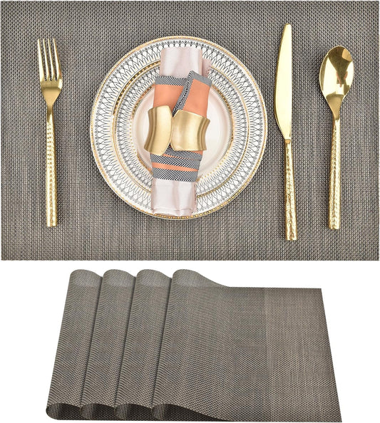 Placemats Set of 4 - Easy Clean Washable Vinyl Placemats - Wipeable Heat Resistant Table Mats for