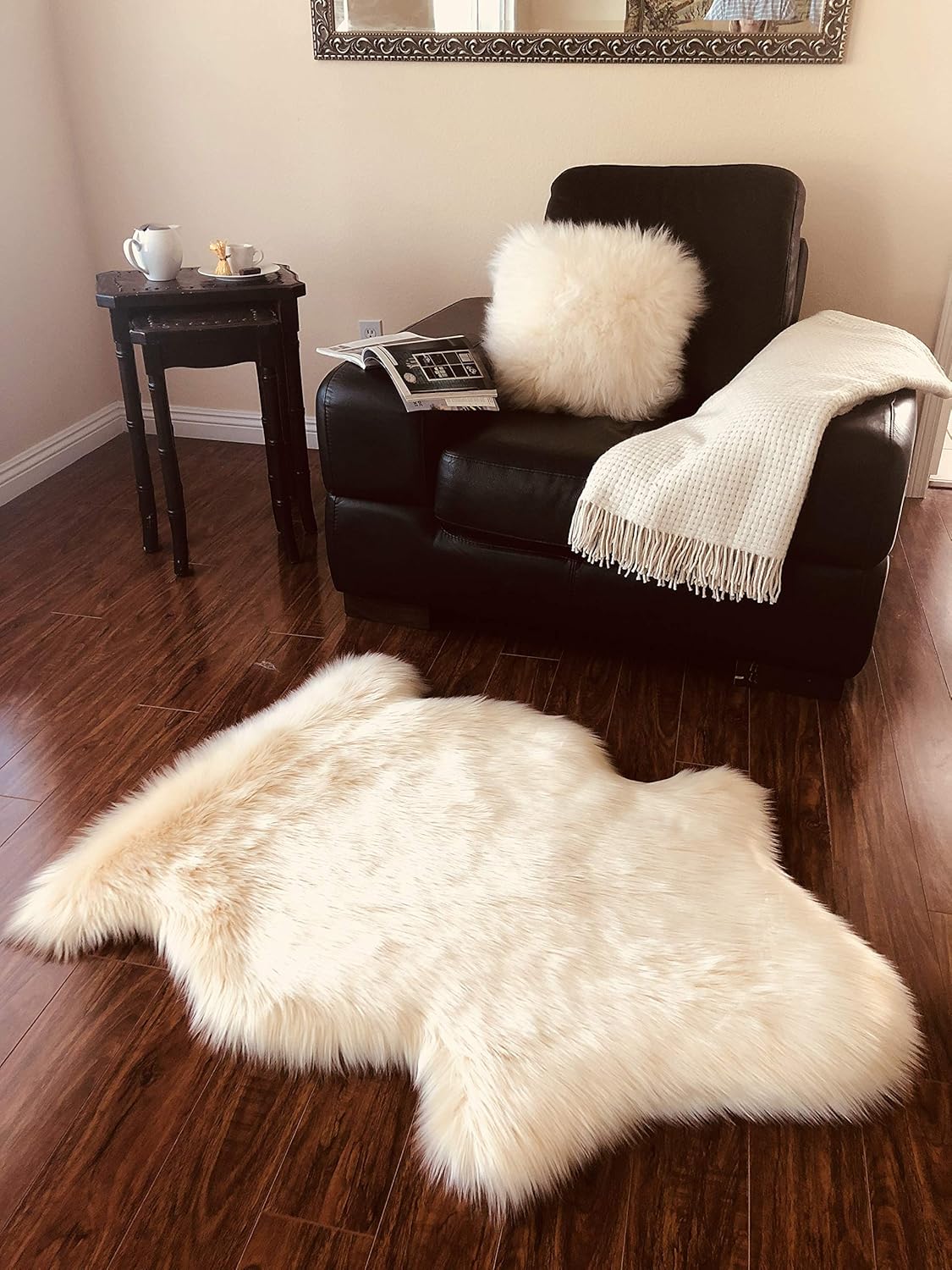 LAMBZY Faux Sheepskin Soft Hypoallergenic Free Shape Silky Shag Rug, Luxury Shaggy Silky Plush