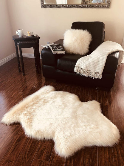 LAMBZY Faux Sheepskin Soft Hypoallergenic Free Shape Silky Shag Rug, Luxury Shaggy Silky Plush