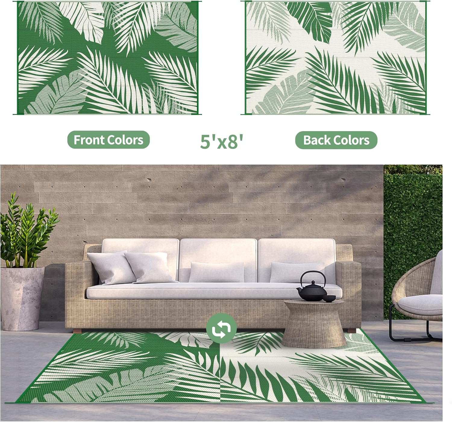 GENIMO Outdoor Rug 5' x 8' Waterproof for Patios Clearance, Reversible Plastic Straw Camping Rug