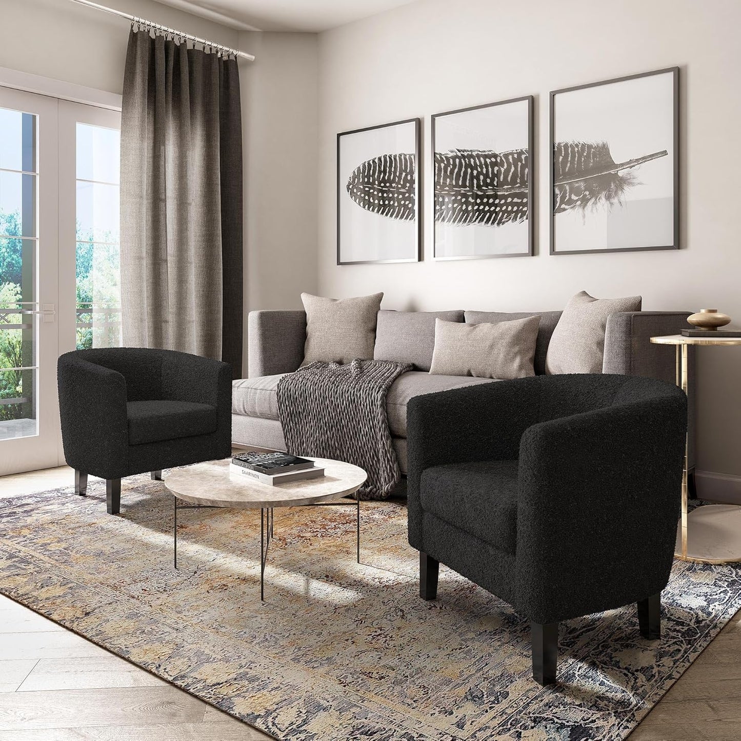 BELLEZE Living Room Chair, Teddy Polyester Accent Barrel Chair, Club Tub Sofa Chair for Bedroom